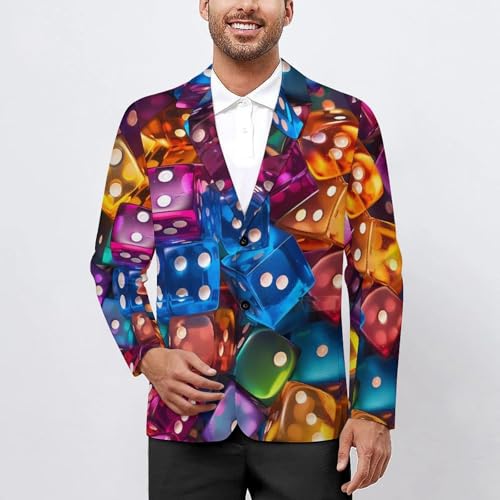 Colorful Dice Men's Classic Fit Suit Two Button Blazer Business Coat Tuxedo for Wedding Dinner2