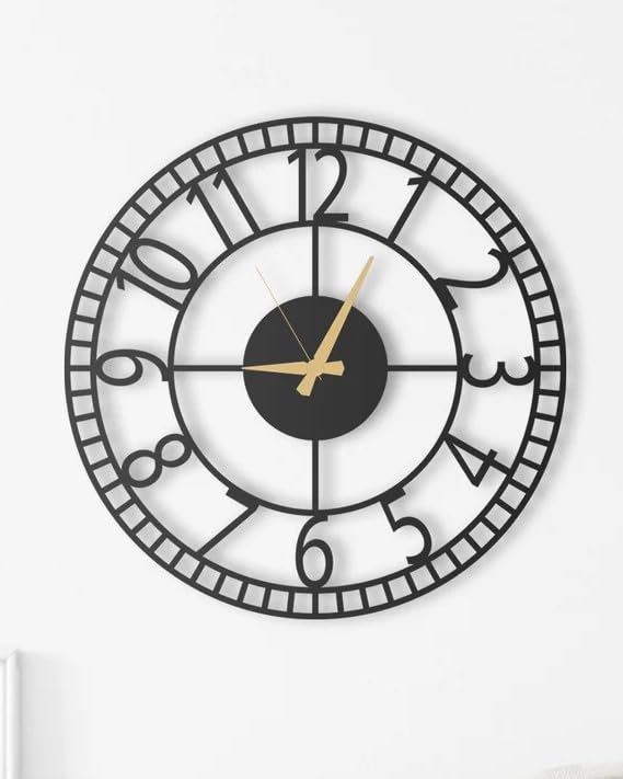 Image of Stylish Metal Wall Clock for Living Room, Bedroom, Office, Kitchen, Home and Hall | Antique Fancy Big Size Modern Wall Watch for Home Decor (DA-27, 50 CM)