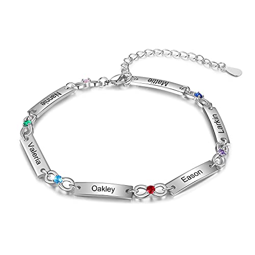 Lam Hub Fong Bracciale Infinito in Argento Personalizzato da Donna con Incisione 1-6 Nomi Braccialetti Madre Figlia Regolabili Regalo per la Festa Della Mamma Compleanno Natale (6 Nomi)