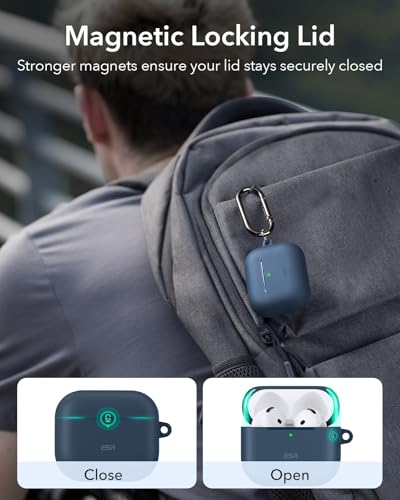 Image of ESR for AirPods 4 Case, Compatible with AirPods 4th Generation Case (2024) (USB-C), Magnetic Lid Lock, Full Drop Protection Cover, Cloud Soft Case, Navy Blue