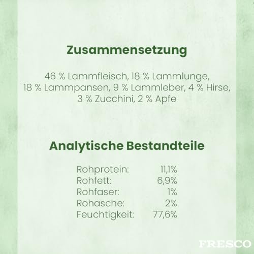 FRESCO Dog Barf Hundewurst schnittfest Lamm 2x400g | Nassfutter für Hunde