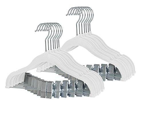 Image of Finnhomy Non-Slip Clothes Hangers for Baby and Kids 20-Pack Velvet Hangers with Movable Clips, Heavy-Duty and Space-Saving for Pants,Skirts, Coat, White