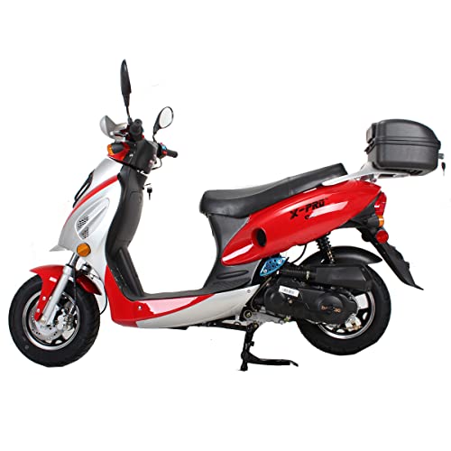 X-PRO Oahu 50 Moped with 12" Aluminum Wheels, Rear Trunk! Electric/Kick Start! Large Headlight! (Red)