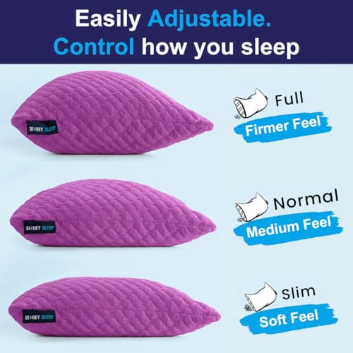Image of Sidney Sleep Adjustable Bed Pillow for Neck and Shoulder Support with Extra Shredded Fill - Cervical Contour Pillow for Side and Back Sleepers. Standard Size 19 inch x 26 inch CertiPUR-US Certified (Magenta)