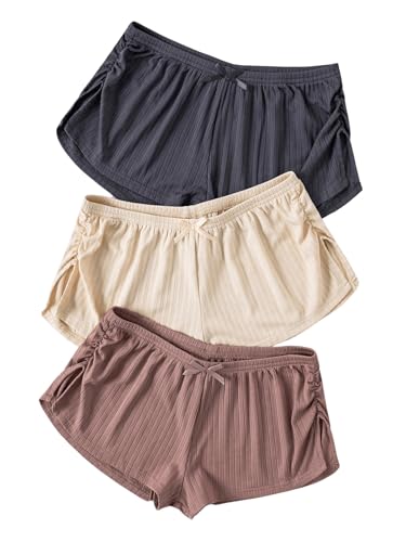 SHENHE Women's 3 Pack Soft Pajama Shorts Elastic Waist Solid Lounge Shorts Sleepwear
