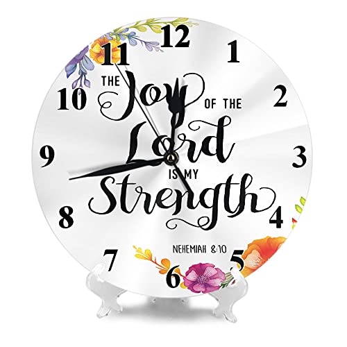 Tks Mitlan MULTIA1937 Watercolor Flower Modern Quartz Round Black Wall Clock(10 Inch) My Strength Scripture Religious Silent Non Ticking Pvc Decorative,Minimalist Style thumb #1