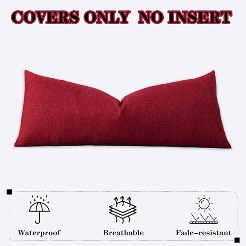 Kevin Textile Outdoor Waterproof 14”x36” Lumbar Pillow Cover 1 Pack, Red