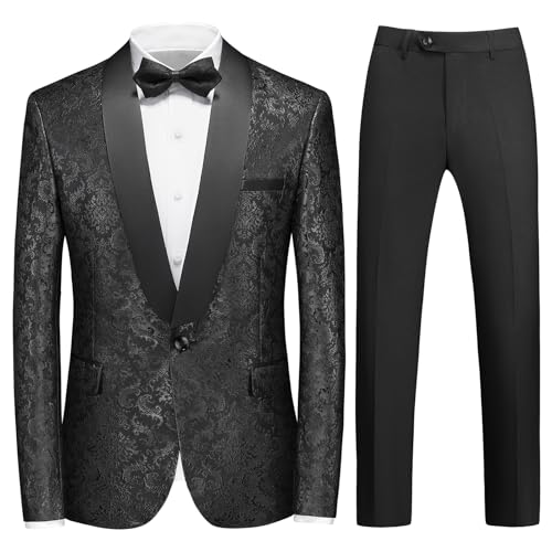 Rogers & Morris Floral Tuxedo Suit Set for Men Regular 2 Piece Jacket and Black Pants