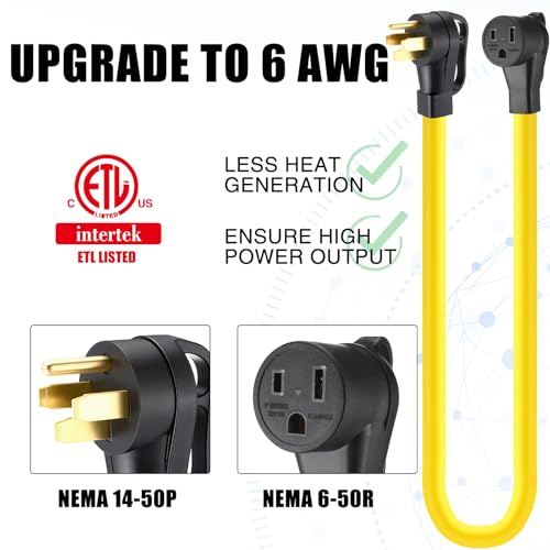 Image of Tellegloww 6ft NEMA 14-50P to 6-50R 50Amp 6 AWG Welder Extension Cord 14-50P Male to 6-50R Female 50Amp 4 Prong RV Generator to 3 Prong Welder Power Adapter, STW 6 AWG /3C, ETL Listed