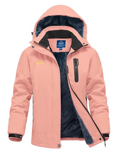 donhobo Damen Winter Outdoorjacke Fleece Gefütterte Softshelljacke Wasserdichte Winddichte Camping Wandern Ski Funktionsjacke Fahhradjacke mit Kapuze, Rosa, L
