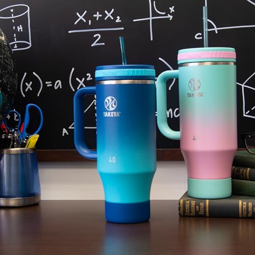 Image of Takeya Stainless Steel Tumbler with Handle and Straw (40 oz, Ombre Adventure) - Insulated Water Bottle with Straw for Water & Iced Beverages