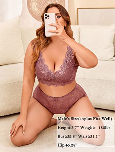 Image of Avidlove Plus Size Lingerie Set for Women Sexy Lace Halter Bralette High Waist Panty Set