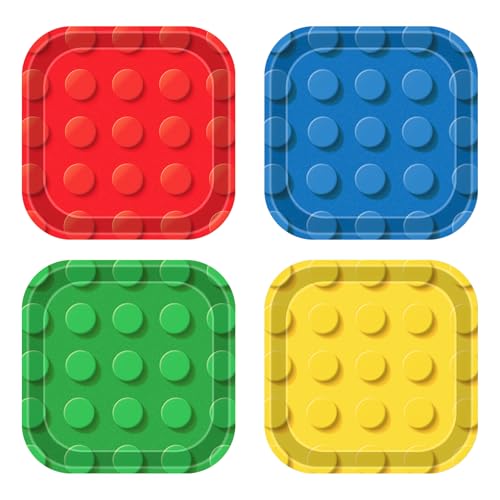 XIENBLOC 48pcs Building Block Party Supplies Building Bricks 7inch Birthday Paper Plates Birthday Party Supplies Colorful Paper Dessert Plates for Kids
