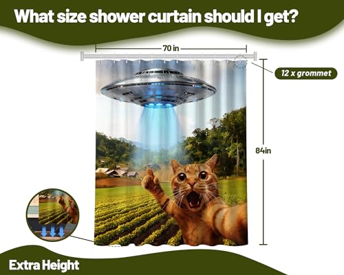 Image of Extra Tall Shower Curtain XL Fun Cat Novelty, 70 x 84 Inchs | for Extra Long 84 Inchs Shower, Funny Cool Animal Design, Large Bathroom Decor Sets Waterproof Cloth Fabric, with Hooks