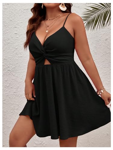 Floerns Women's Plus Size Cut Out Twist Front Sleeveless Flare Hem Cami Dress4