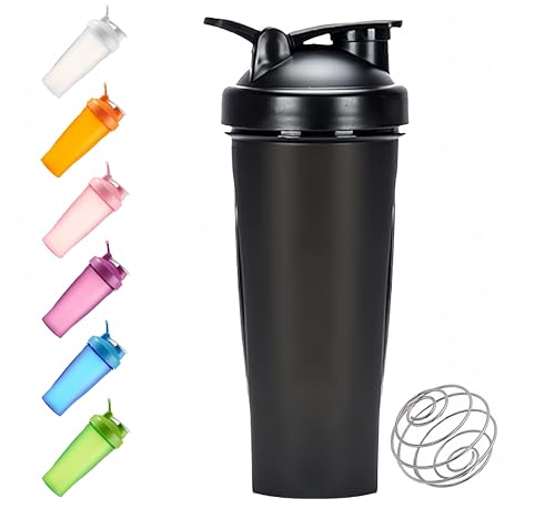 Protein Shaker Bottle, Secure Leakproof Protein Shake Mixer Bottle, Steel Mixing Ball For Lump Free Smooth Shake, BPA Free, Dishwasher Safe for Gym & Sports Shaker Bottle (Black, 21, Fluid Ounces)