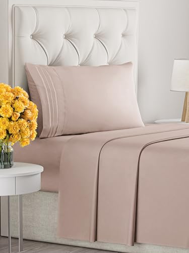 Image of Twin Size 3 Piece Sheet Set - Ultra Soft & Cooling Bed Sheets - Dusty Pink | Fits 8 Inch to 16 inch Mattress, Wrinkle Free & Fade Resistant with Deep Pockets, Breathable, Comfy Hotel Luxury Bedding