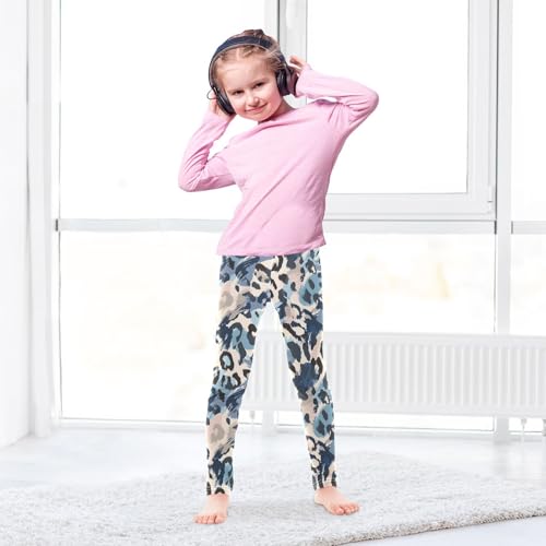 Blue Camo Leopard Print Girls Leggings Soft Stretch Workout Yoga Dance Pants for Kids Casual Tights4