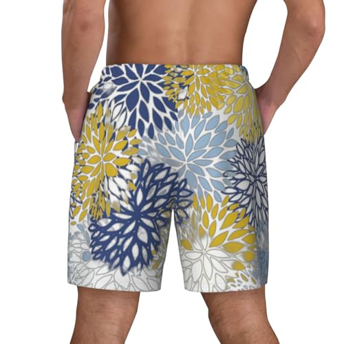 Men's Colored Flowers Print Quick-Dry Mesh Swim Trunks Stretch Lining Beach Shorts Surfing Summer Vacations Black3