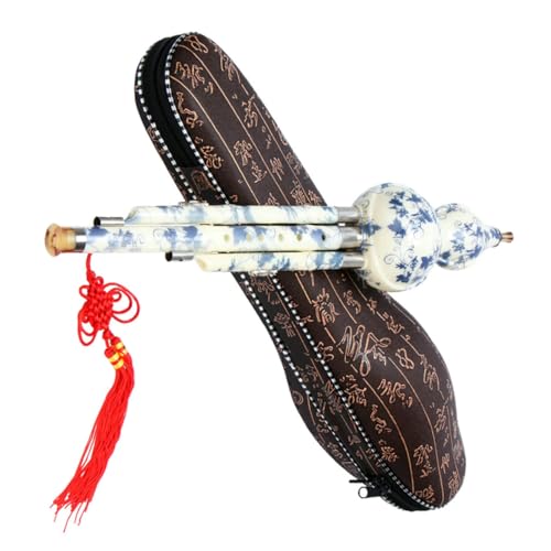 Yardwe Cucurbit Flute Instrument Durable Synthetic Porcelain Gourd Instrument with Elegant and Pattern for Beginners Traditional Chinese Music Accessory