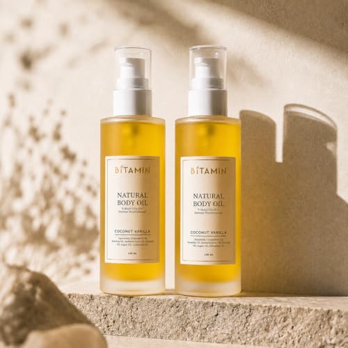 Image of Bitamin Natural Body Oil | Moisturizing 9 Multi Oil Blend for Dry Skin | Men & Women after bath Body massage Oil | Suitable for Stretch Marks & Scar Removal | Vit E Coconut Vanilla | 100ml - Pack Of 2