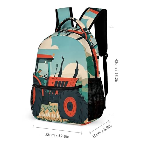 Tractor Farming Backpack Set 3 Piece, Durable Backpack Insulated Lunch Bag Portable Pencil Case for Men Women2