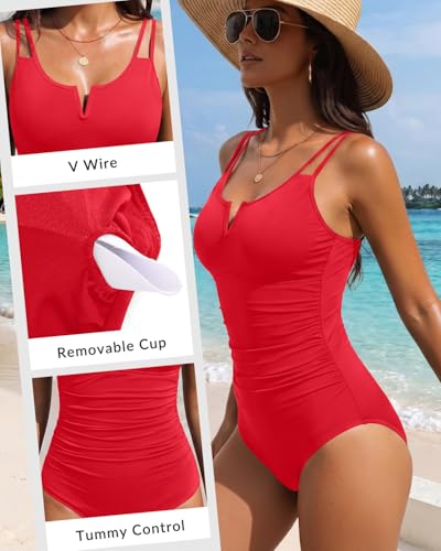 Image of Yonique Womens One Piece Swimsuit Tummy Control - Slimming Bathing Suit V Wired Full Coverage 2026 Swimwear