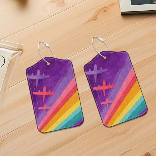 Image of Rainbow Airplane Luggage Tags 2 Pack, PU Leather Privacy Flap