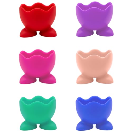 6 Egg Cups, Silicone Egg Holder Set for Kitchen, Colorful Boiled Egg Stands, Decorative Table Setting for Breakfast, Gift for Home Cooks