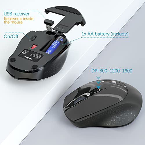 Wireless-Mouse-Noiseless-TopMate-24G-Silent-Optical-Wireless-Mice-3-DPI-Adjustable-Ergonomic-Cordless-Mouse-with-USB-C-Adapter-and-1-AA-Battery-for-PCLaptopDesktopComputerWindowsMac--Black
