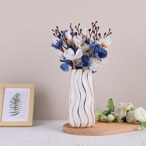 Vase en céramique blanche et dorée 24 cm pour pampas et décoration moderne - 5