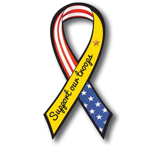 Image of Magnet Me Up Support Our Troops American Flag Patriotic Ribbon Magnet Decal, 3.5x7 Inches, Heavy Duty Automotive Magnet for Car Truck SUV, in Support of Military, Crafted in The USA