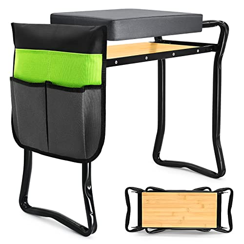 KVR Garden Kneeler 2023 Upgrade Bamboo Garden Stool Heavy Duty Gardening Bench Sponge Pads to Prevent Knee and Back Pain, Gardening Gifts for Women Men Seniors Mom Dad Grandparents