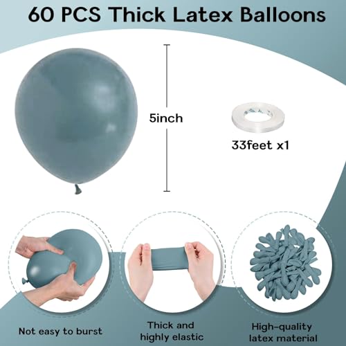Image of Jobkoo Slate Blue Balloons 5 Inch, 60Pcs Small Dusty Latex 5'' Mini Matte Retro Sea Helium for Birthday Boho Baptism Wedding Party Decorations