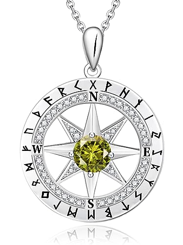 925 Sterling Silver Birthstone Diamond Pendant Necklace with 18K White Gold Plating, Dainty Compass Necklace Jewelry Birthday, Anniversary, Christmas Gifts for Women Wife Her