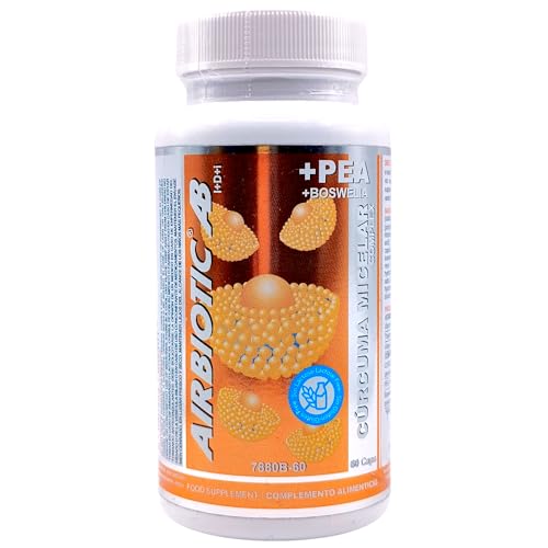 Airbiotic Cúrcuma Micelar y PEA Complex 60 Cápsulas - Con Palmitoiletanolamida (PEA) y Vitamina C - Máxima Biodisponibilidad (NovaSOL) - Alivio del Dolor Crónico e Inflamación Articular