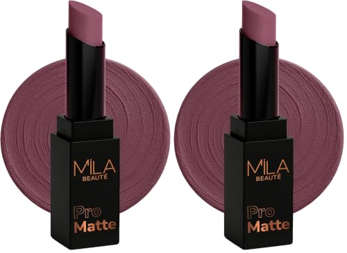 Image of Mila Beaute Pro Matte Lipstick | Highly Pigmented & Long lasting | Semi Matte Finish | Light Weight Lipstick | Single Swipe Application | Luxurious Lip Color | Shade - (Anuradha, 4.2g) (Pack of 2)