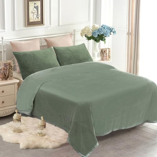 Image of JYK Fleece Plush Blanket - 3.5 LB, 1 Ply, Korean Mink, Queen 79 inch x 91 inch - Super Soft and Warm, Lightweight, Cozy Fuzzy Solid Color Green