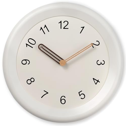 Image of Mosewa 10 Inch White Wall Clock Silent Non-Ticking Quartz Battery Operated Analog Clock with Wood Hands, Easy to Read Minimalist Round Clock for Kitchen Living Room Bedroom Office