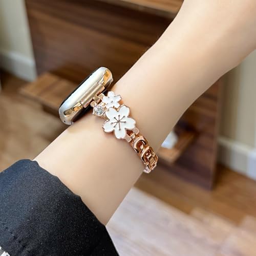 Coque iWatch 3 2 1 38 mm avec bracelet métal à fleurs blanc