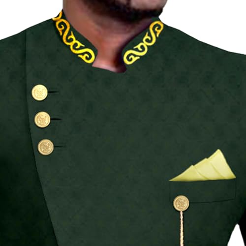 Ensemble dashiki imprime boutons vert fonce ensemble 2 pieces