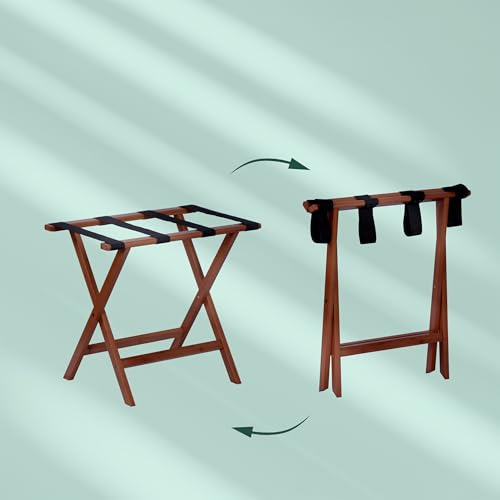 Relaxdays Kofferständer, klappbar, Premium-Bambus, HxBxT: 52x58x37,5 cm, Gepäckständer Gurte, Kofferablage Hotel, braun