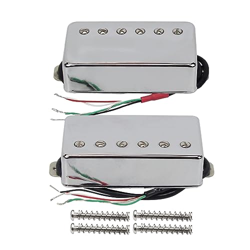 FLEOR Conjunto de captador Humbucker de guitarra Alnico 5 com 4 fios e braço + ponte, cromado, peça