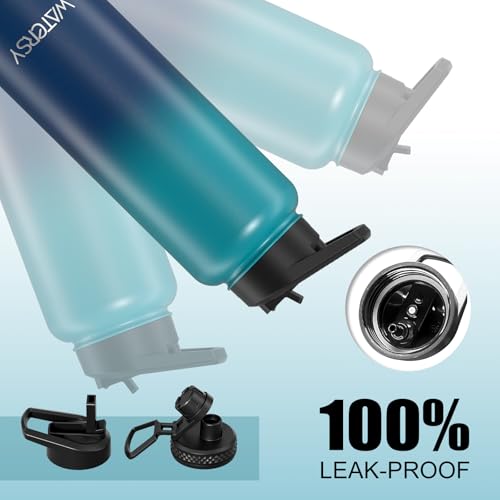 Image of 40oz Insulated Water Bottle (Cold for 48 Hrs),BPA Free&Leak Proof,Stainless Steel Water Flask,Water Jug with Straw Spout Lids for Gym,Hiking,Travel,Gradient Blue