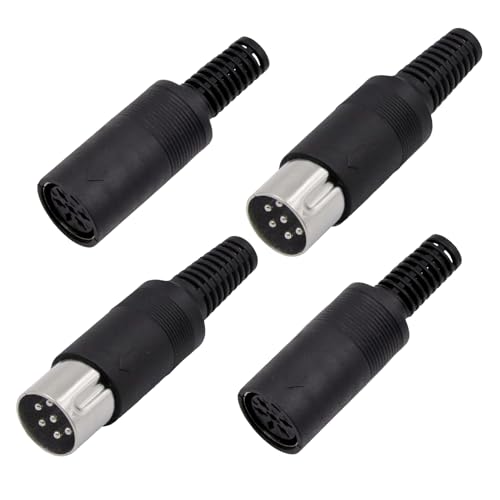 SHUKEFER 6 Pin DIN Connector 2PCS 6 Pin DIN Male Plug + 2PCS 6 Pin din Female Plug Soldering Connector for Audio Video AV MIDI Cable Adapter Keyboard