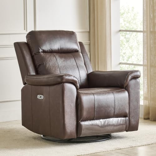 Image of Home Centre Nevil|Electric Recliner | Swivel Recliner|Half Leather|1 Seater Recliner|Brown1 Year Warranty