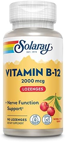 SOLARAY Vitamin B-12 2000 mcg No Sugar, Natural Cherry Flavor Healthy Energy & Red Blood Cell Support 90 Lozenges