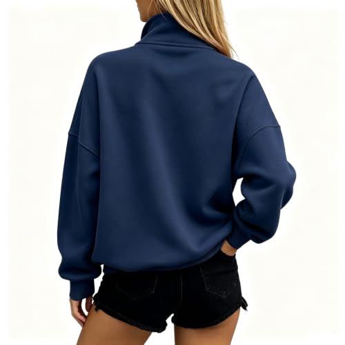 Half Zip Pullover Women Oversized Long Sleeve Fleece Mock Neck Blouse - image 5