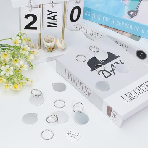 Modixun Unbedruckte Hundemarken zum Gravieren, 3,1 cm, personalisierbar, runde Metall-Stempelrohlinge, Aluminium-Metallanhänger mit Schlüsselanhänger, 25 Stück
