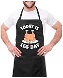 Tstars Today Is Leg Day Turkey Apron - Funny Thanksgiving Cooking Apron with Pockets for Men & Women Holiday Chefs One Size Black